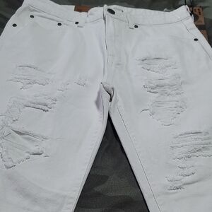 NWT, White Distressed Men Jean Shorts, 34